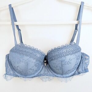 Victorias Secret Very Sexy Uplift Balconet Bra Sz 36B Blue Floral Lace Underwire